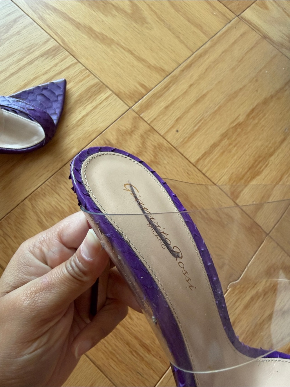 Gianvito Rossi Purple Pointed-Toe Clear PVC Strap Mule Heels 37 6.5 - Picture 8 of 9
